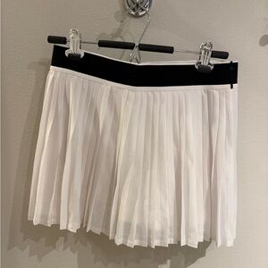 White Pleated Tennis Skirt with Black Waistband
